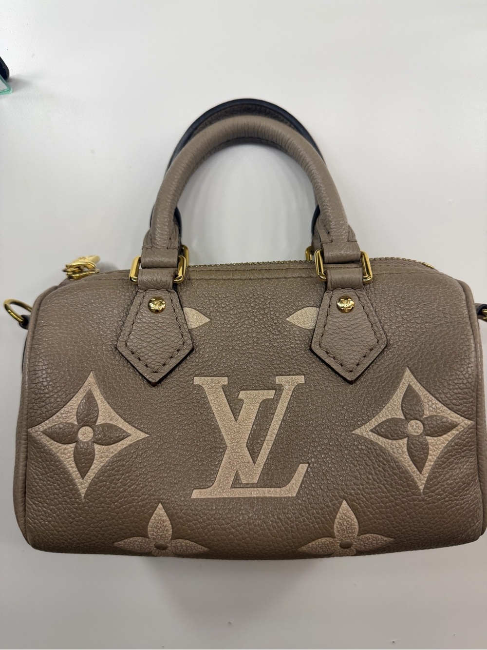 Louis Vuitton Taupe Monogram nano Speedy Bag with Gold Hardware